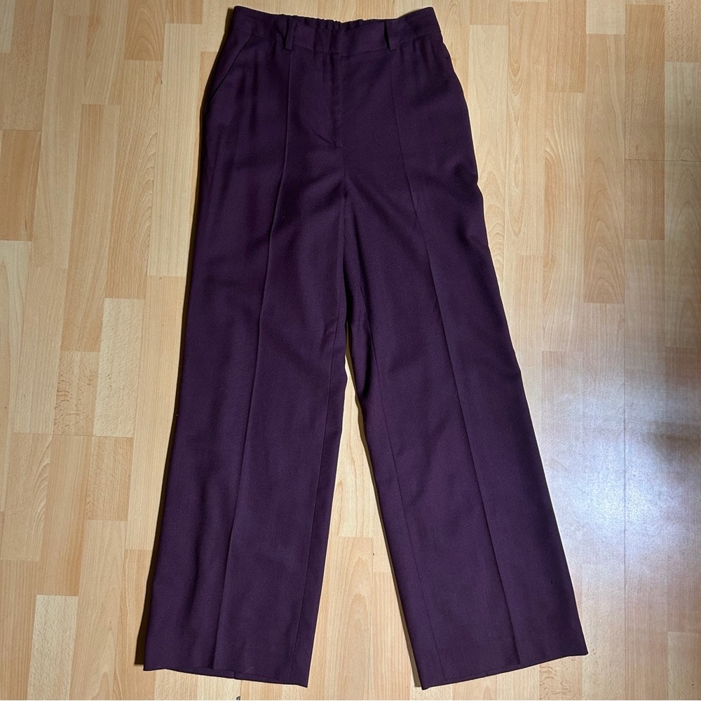 The Fold Wide Leg Maroon Virgin‎ Wool Trouser